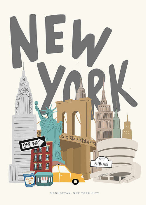 Rejseplakat med New York-ikoner