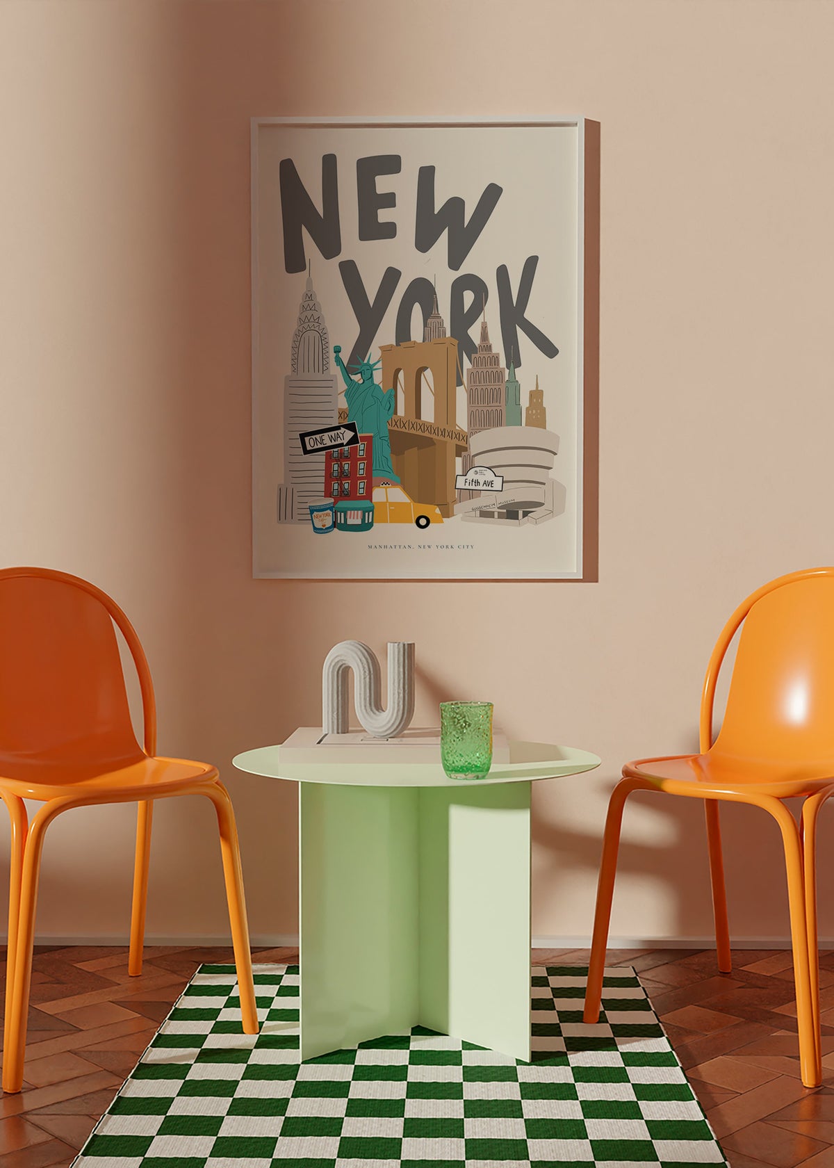 Rejseplakat med New York-ikoner