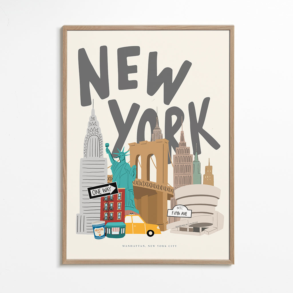 Rejseplakat med New York-ikoner