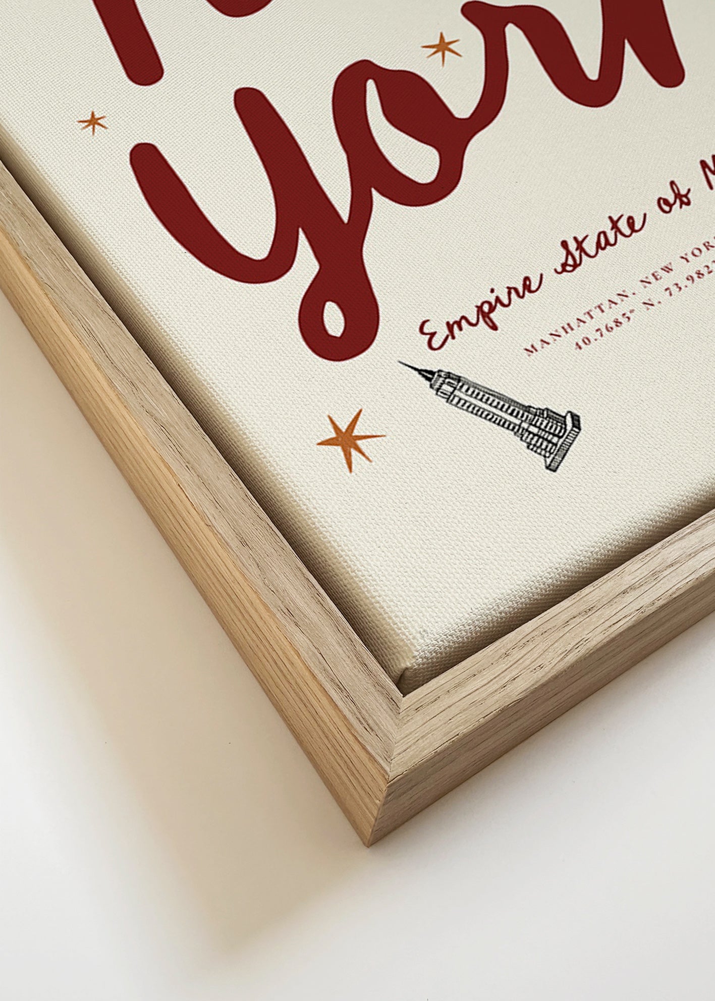 Rejseplakat New York med bordeaux handlettering