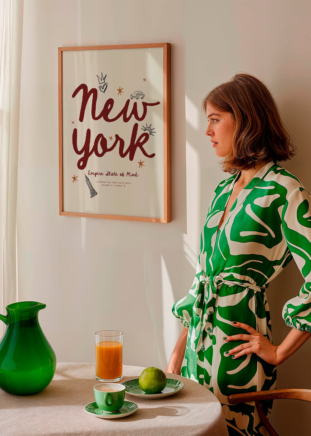 Rejseplakat New York med bordeaux handlettering