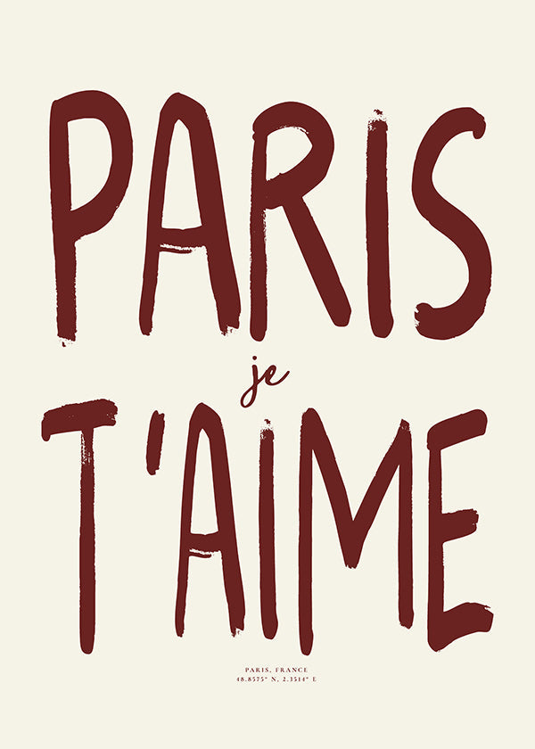 Rejseplakat typografi Paris je t'aime