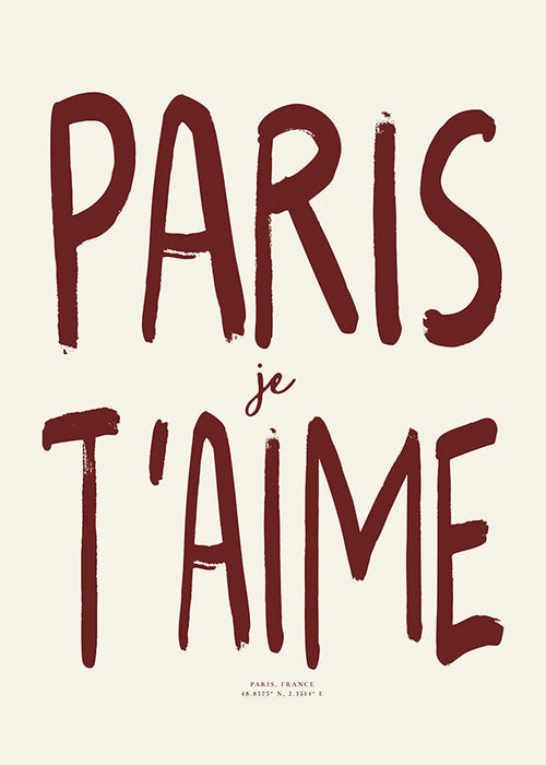 Rejseplakat typografi Paris je t'aime