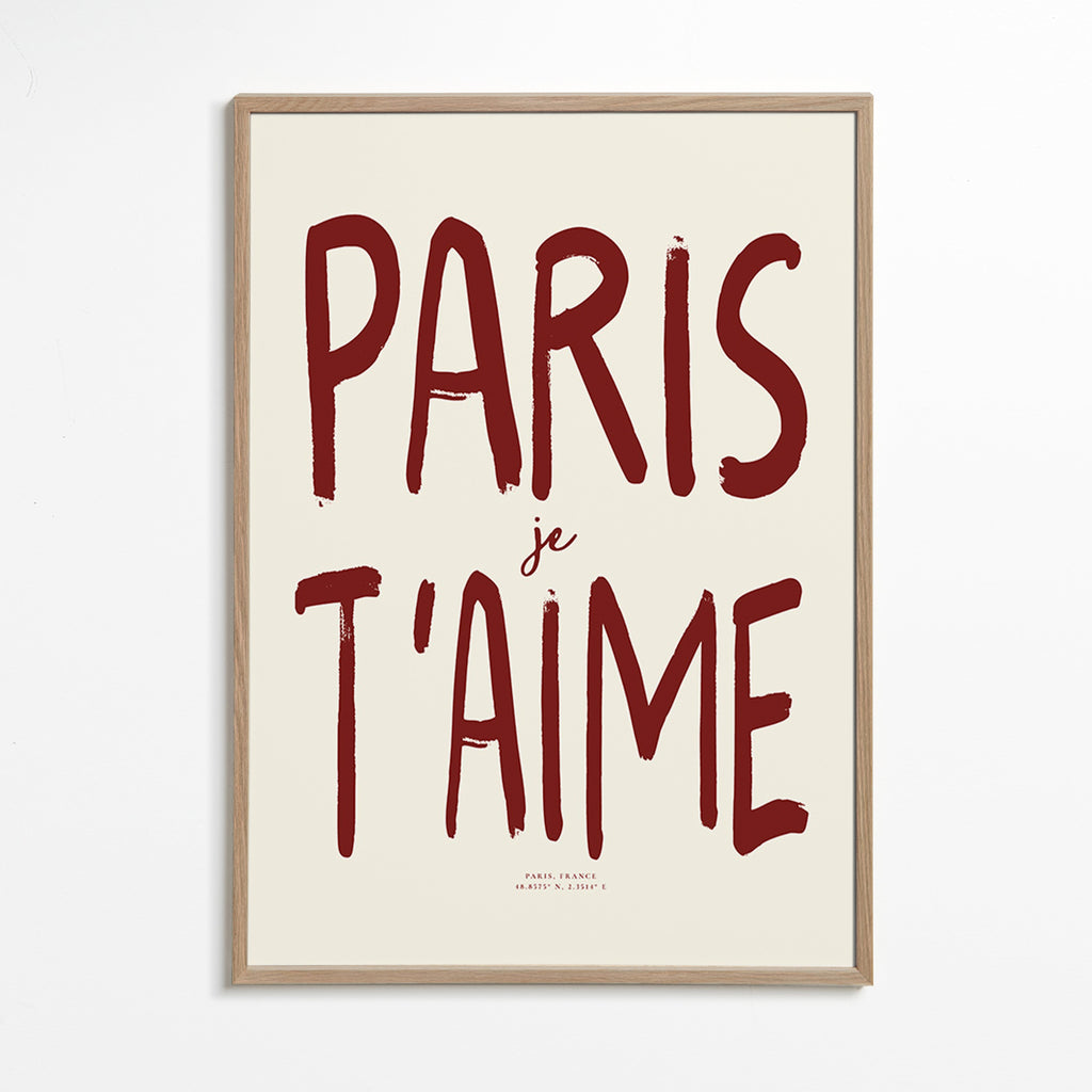 Rejseplakat typografi Paris je t'aime