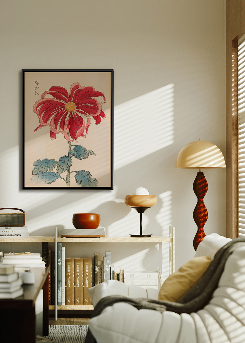 Botanisk plakat japansk krysantem rød