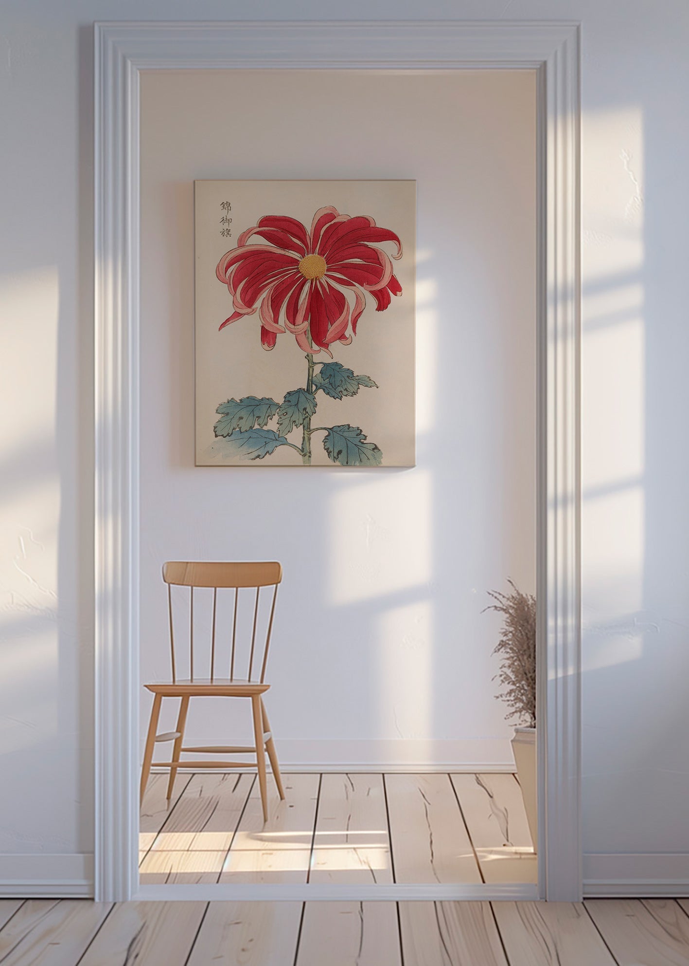 Botanisk plakat japansk krysantem rød