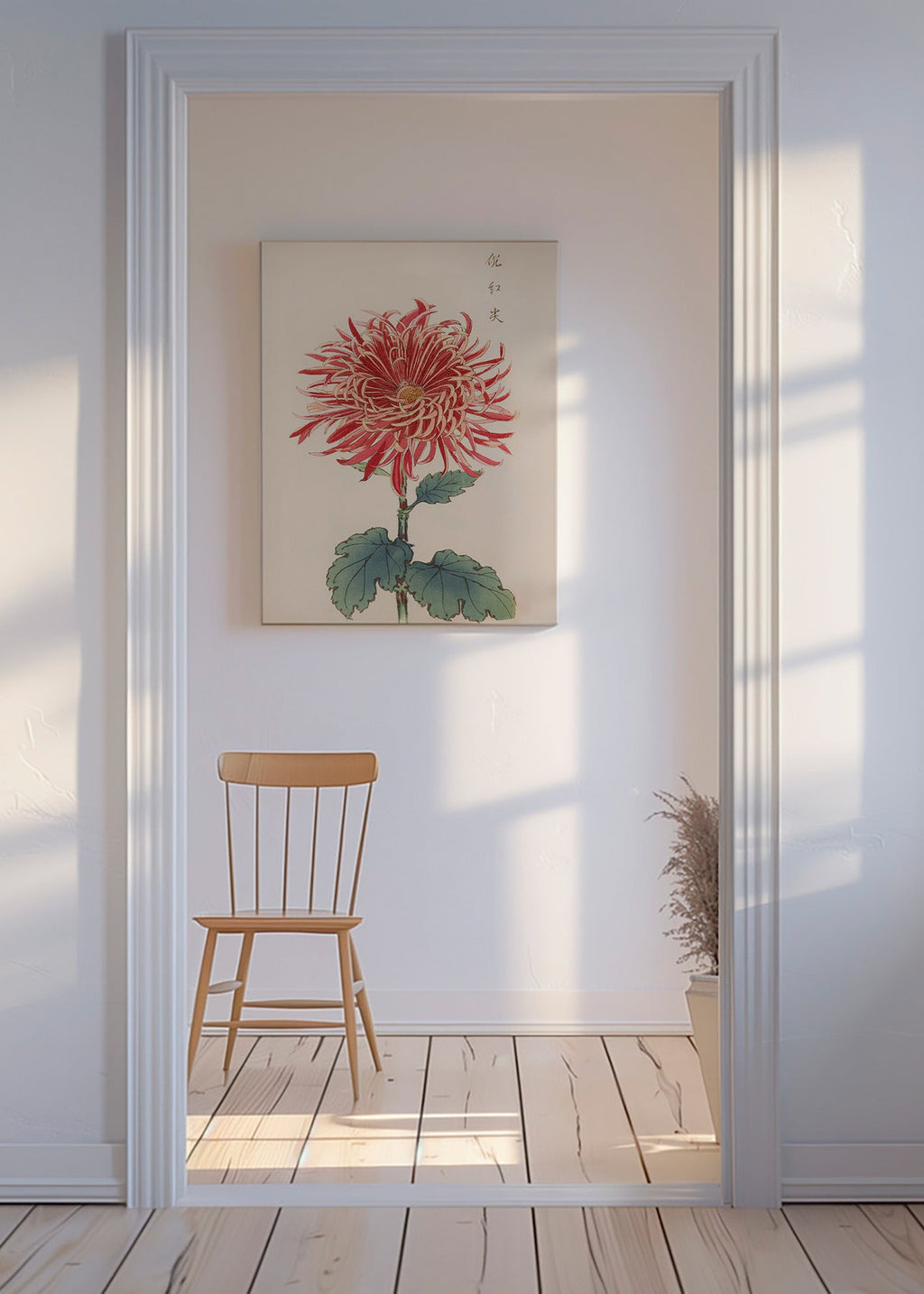 Botanisk plakat rød krysantemum detaljeret