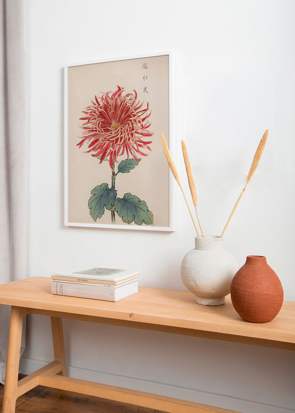 Botanisk plakat rød krysantemum detaljeret