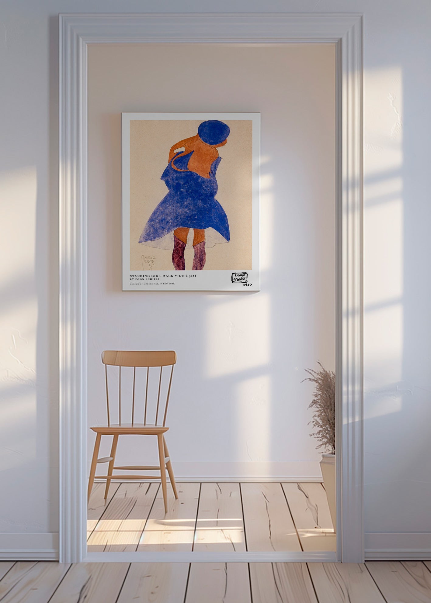 Illustration: kvindefigur set bagfra i blå