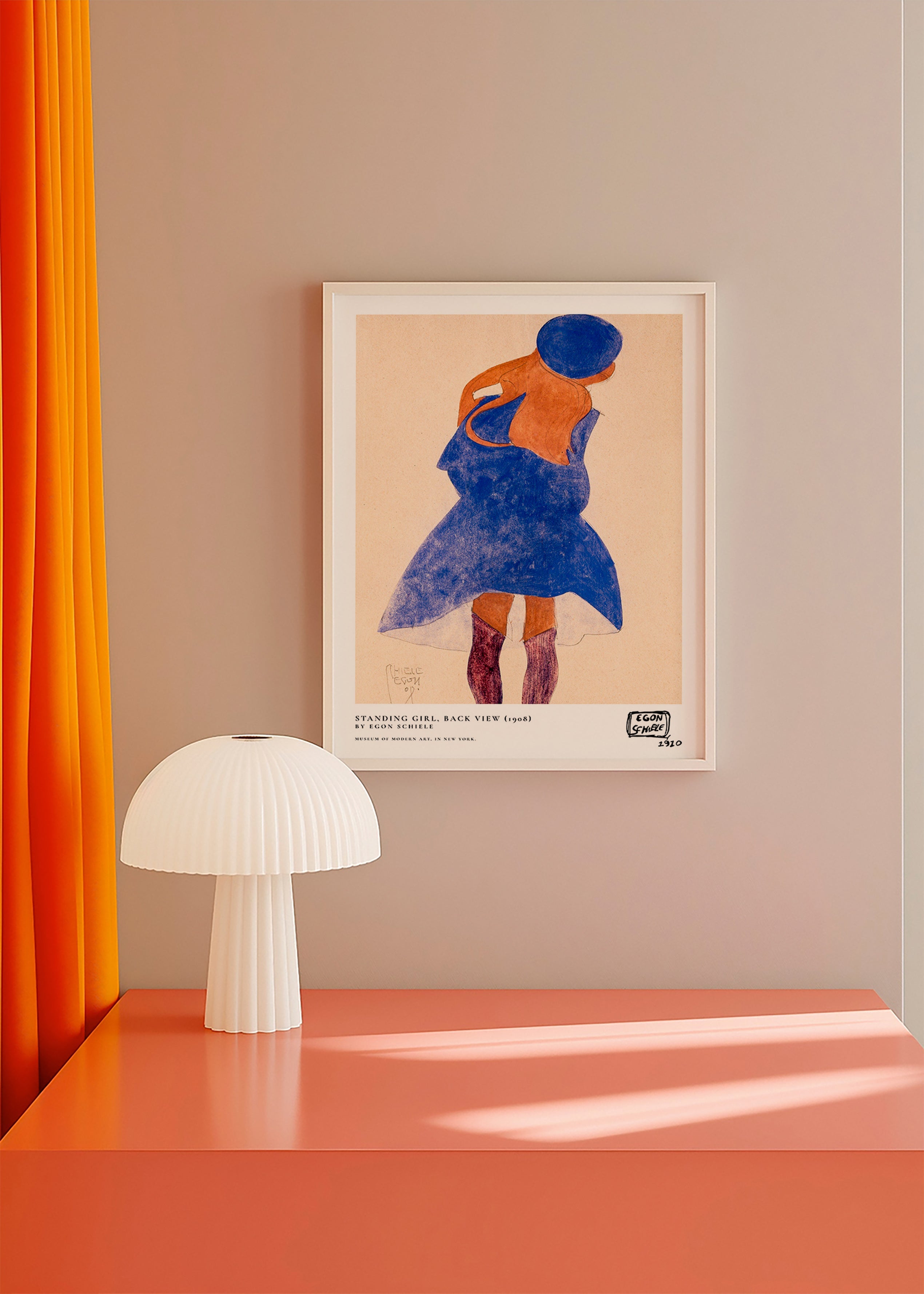 Illustration: kvindefigur set bagfra i blå