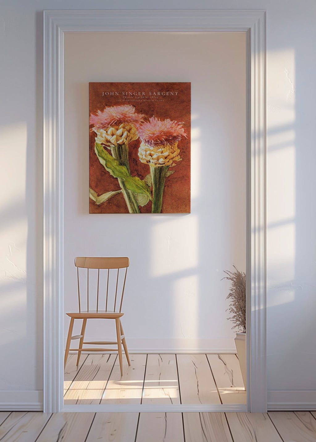 Botanisk plakat med lyserøde tistler