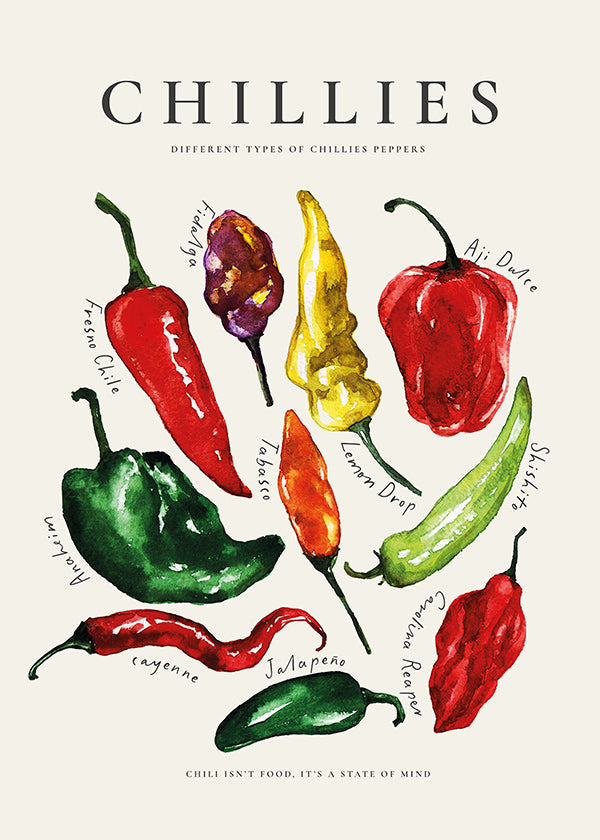 Køkkenkunst Chillies akvarel