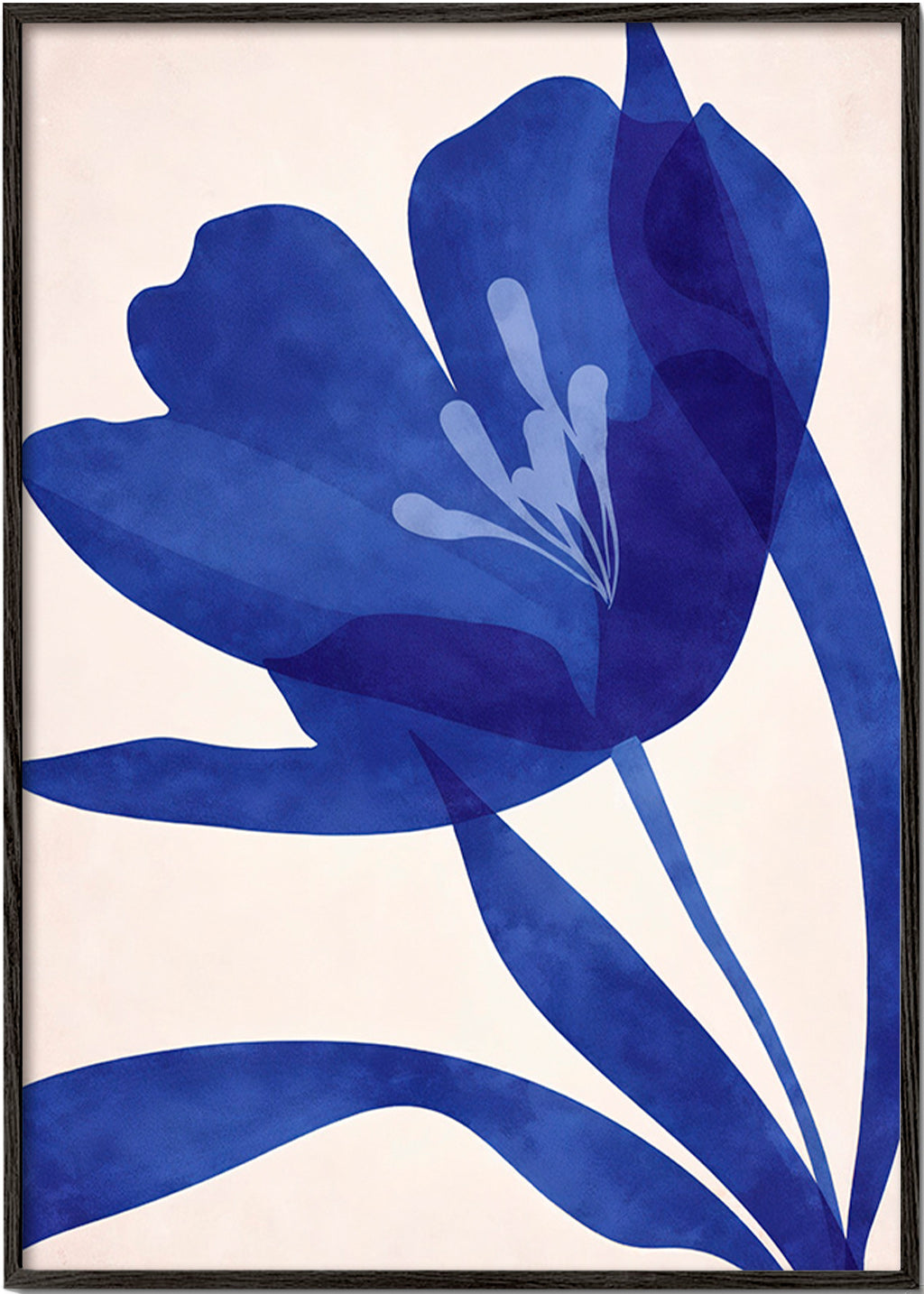 Botanisk plakat stiliseret blå blomst
