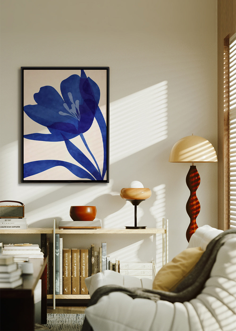 Botanisk plakat stiliseret blå blomst