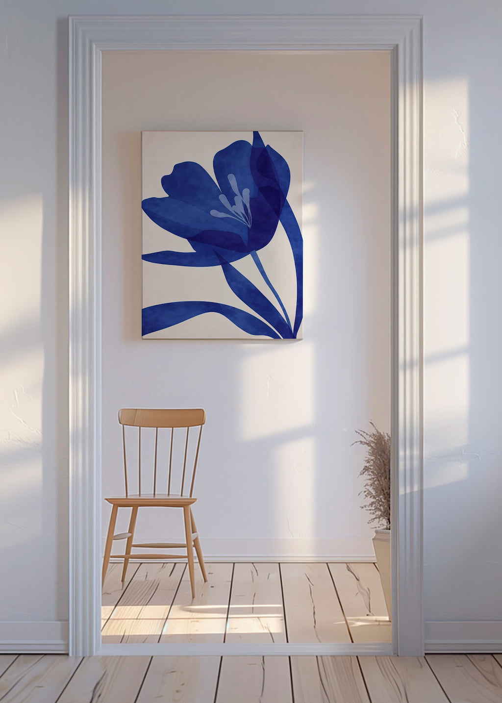Botanisk plakat stiliseret blå blomst
