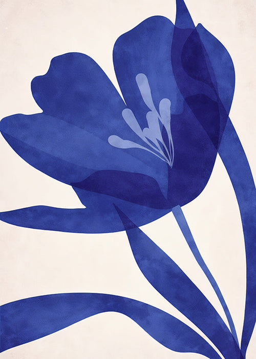 Botanisk plakat stiliseret blå blomst
