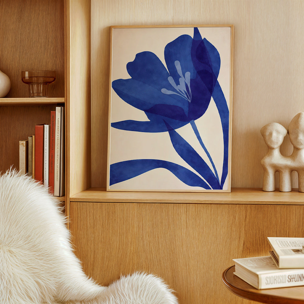 Botanisk plakat stiliseret blå blomst