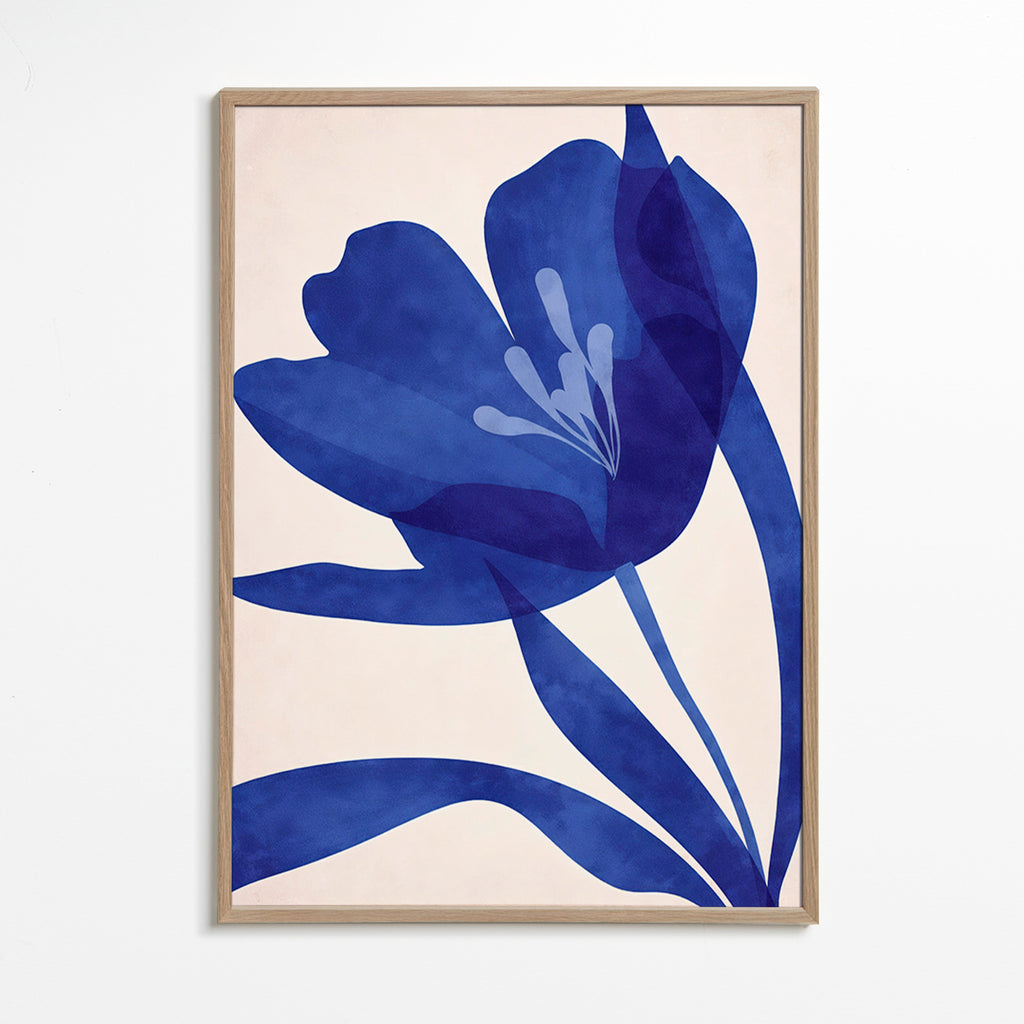 Botanisk plakat stiliseret blå blomst