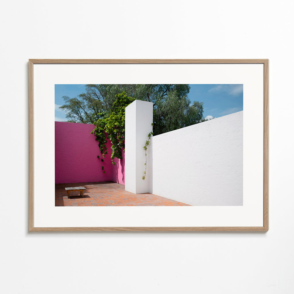 Minimalt design: rosa og hvid gårdhave