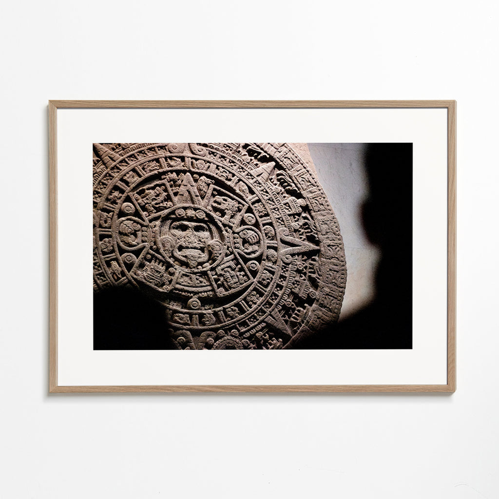 Fotografi af aztekisk kalender i relief