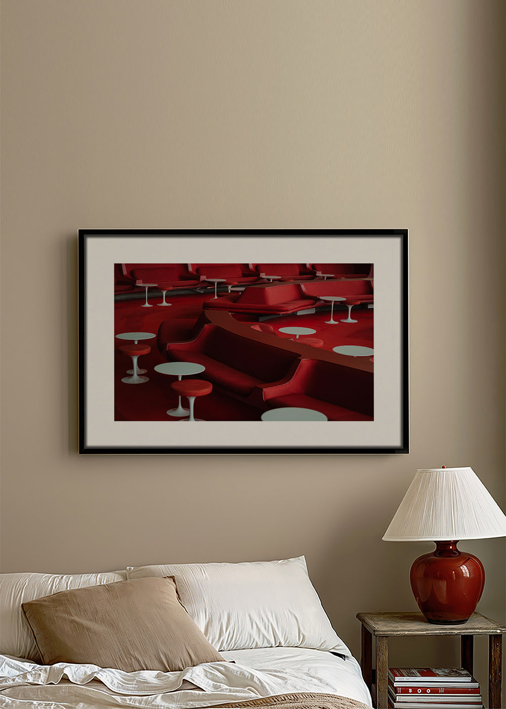 Rød lounge-fotografi med buede sæder
