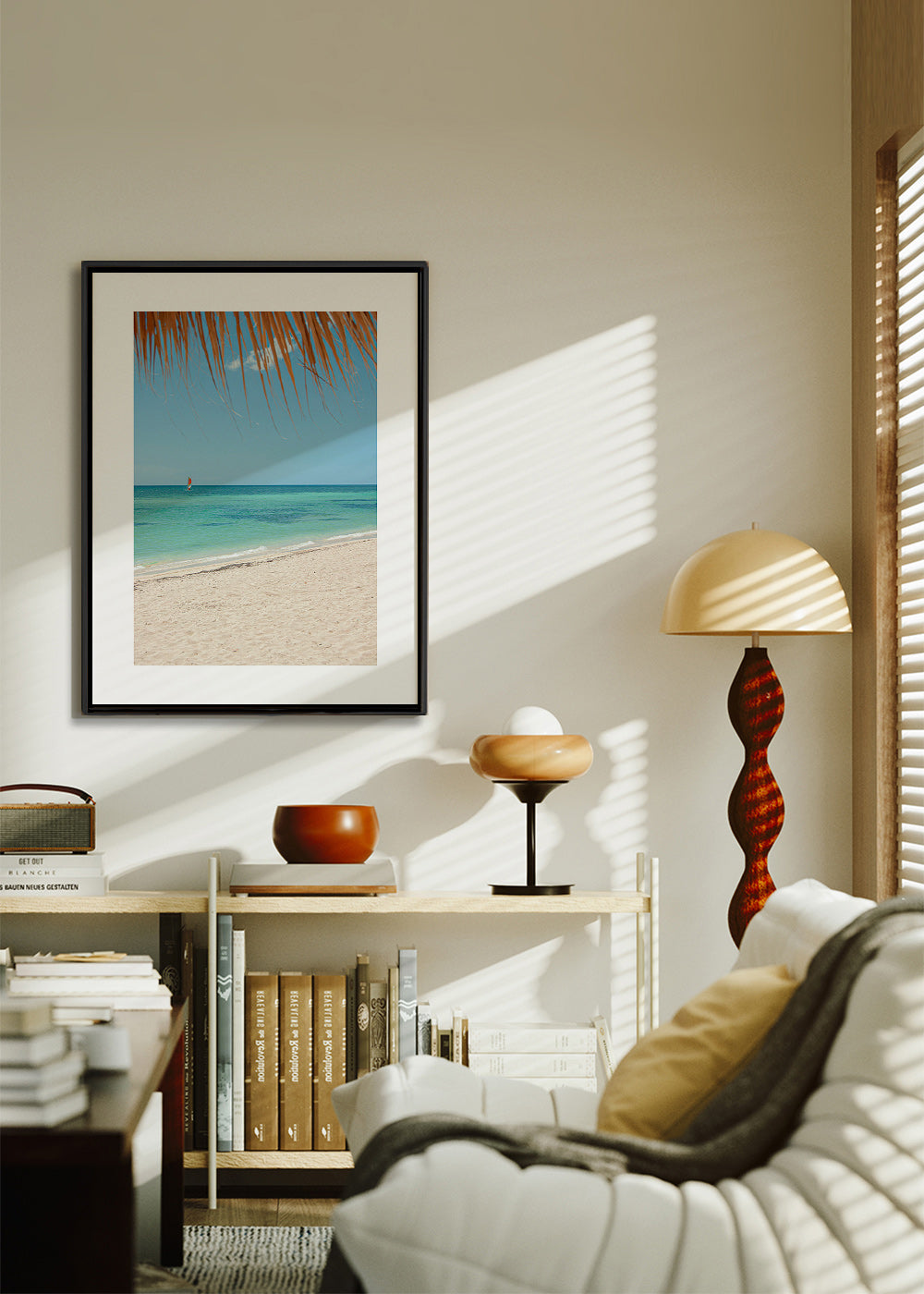 Landskab: caribisk strand med palme