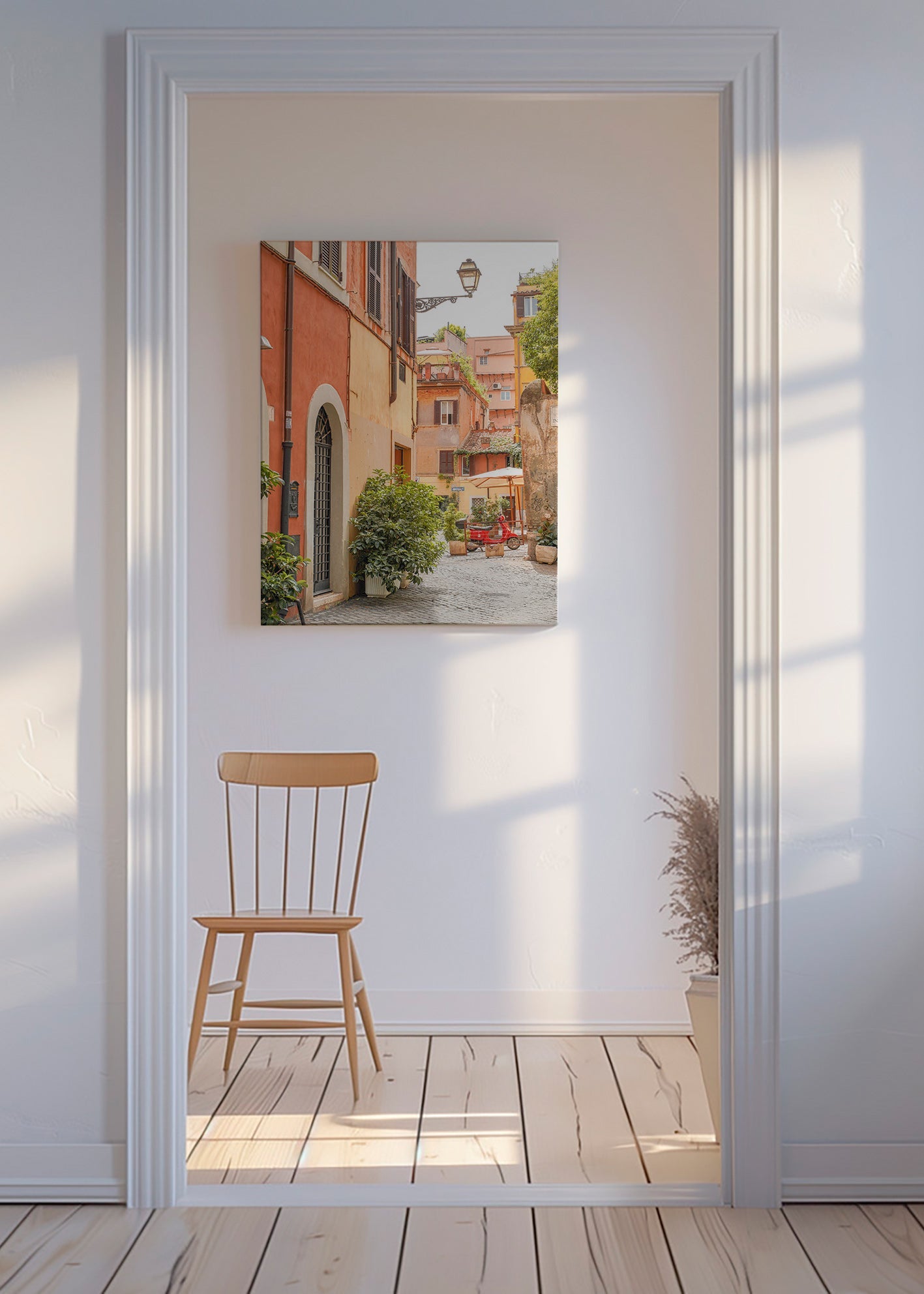 Køkkenkunst: Trastevere-gade med rød scooter – Canvas