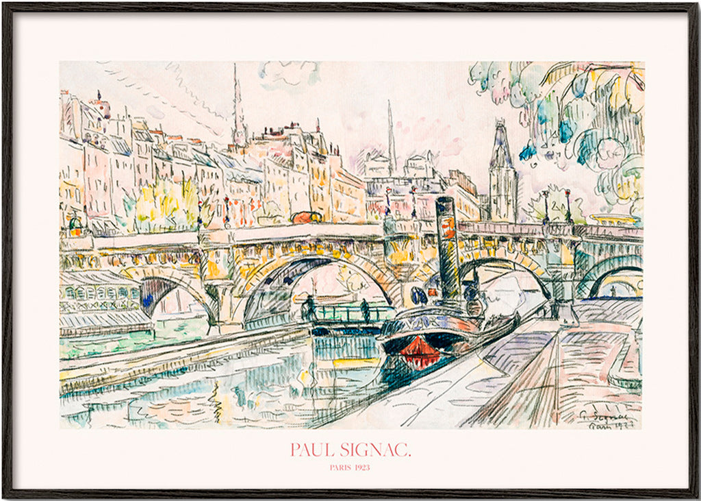 Køkkenkunst: Pont Neuf slæbebåd i blæk og vandfarve – Black Frame