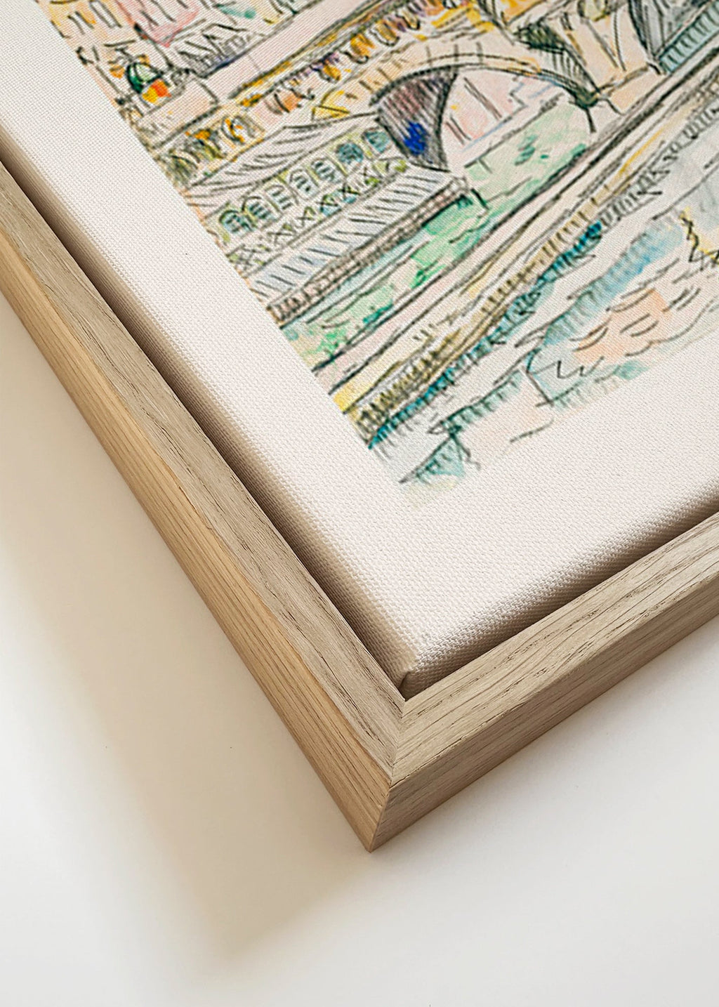 Køkkenkunst: Pont Neuf slæbebåd i blæk og vandfarve – Canvas detail