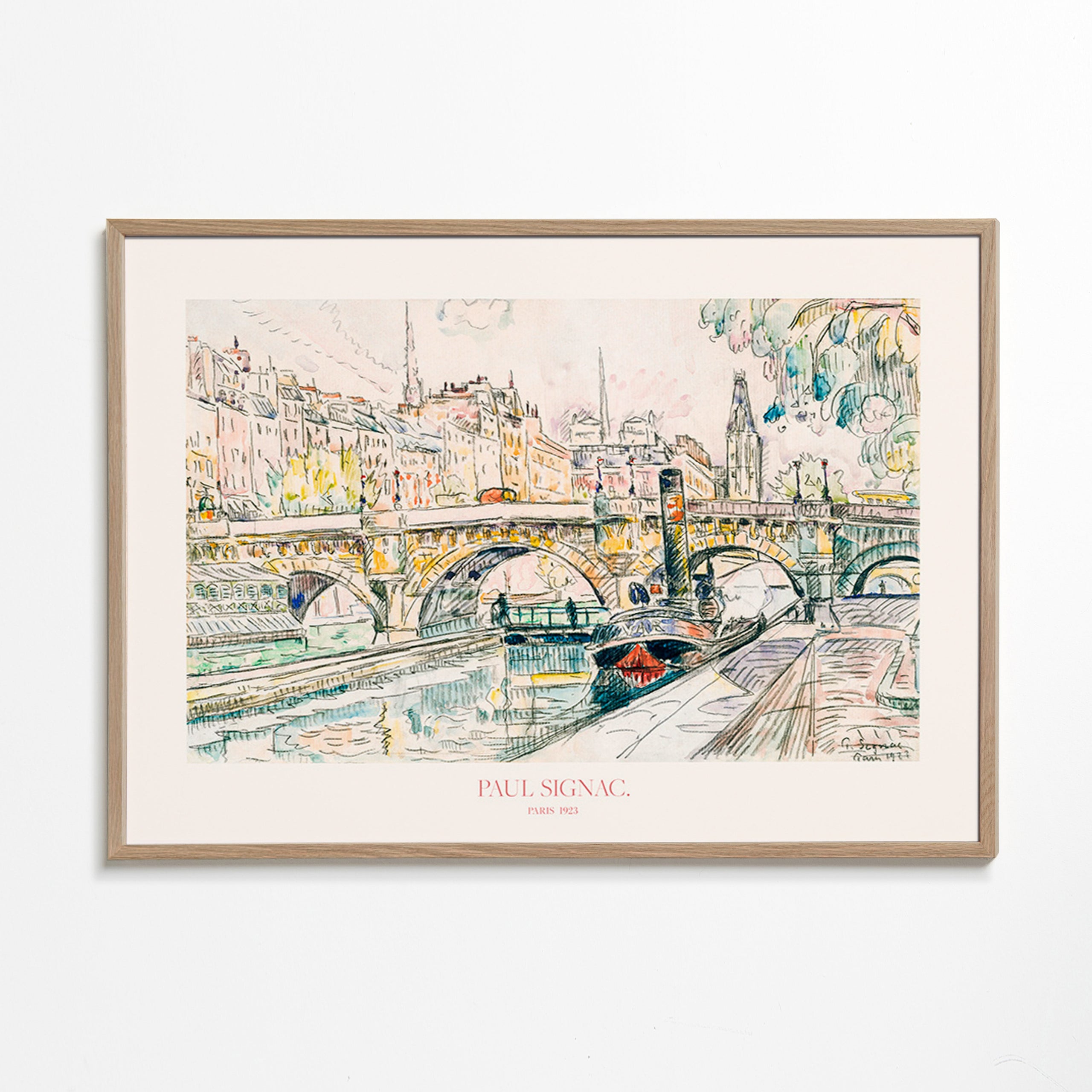 Køkkenkunst: Pont Neuf slæbebåd i blæk og vandfarve – Oak Frame