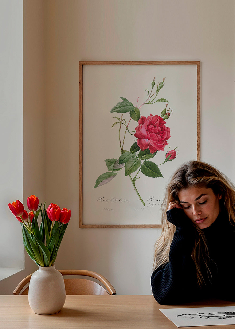 Botanisk plakat med rød rose i tæt visning – Product2