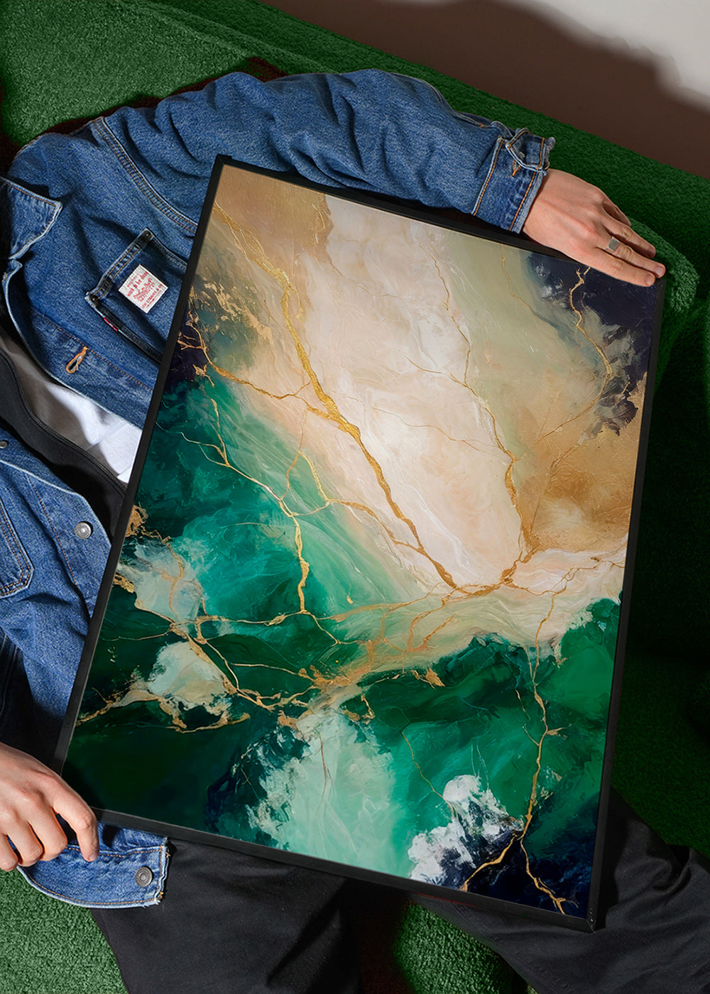 Abstrakt kunst med smaragd- og guldadser – Product1