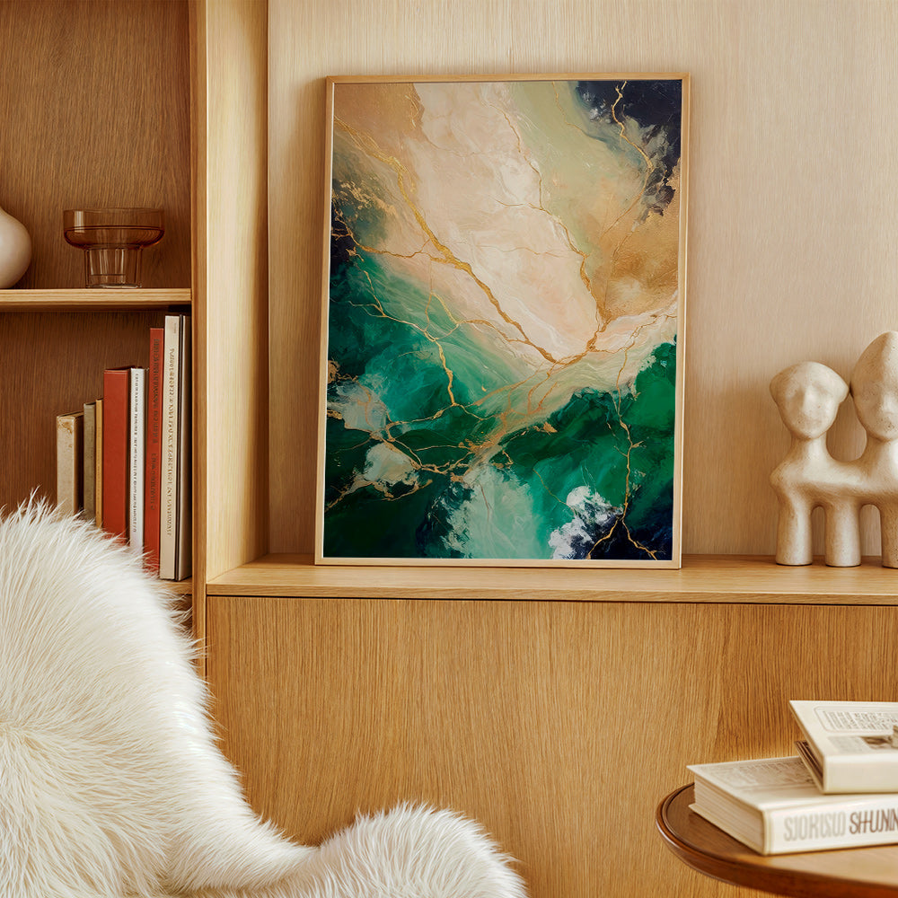 Abstrakt kunst med smaragd- og guldadser – Product2