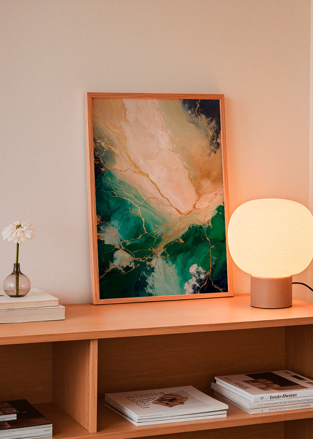 Abstrakt kunst med smaragd- og guldadser – Product3