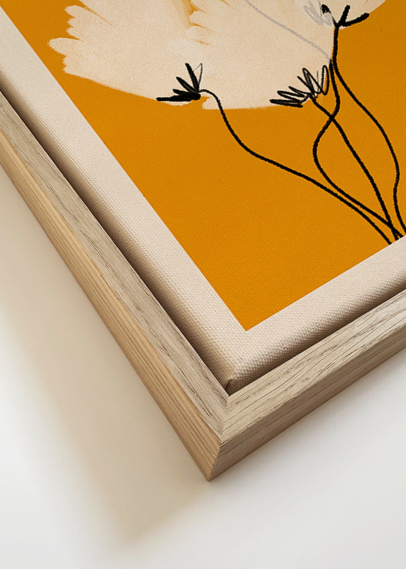 Botanisk plakat hvide blomster på okker – Canvas detail