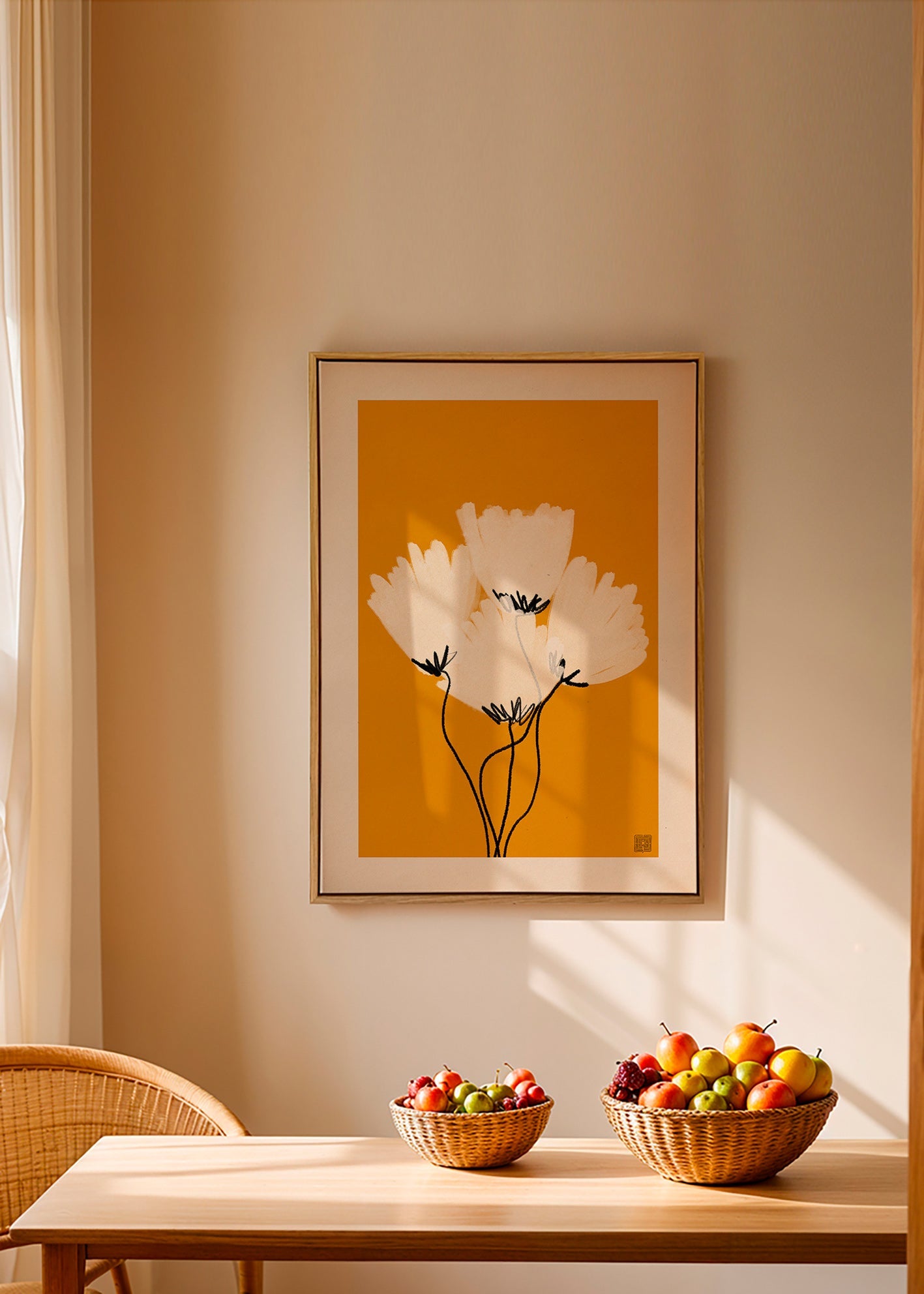 Botanisk plakat hvide blomster på okker – Canvas1