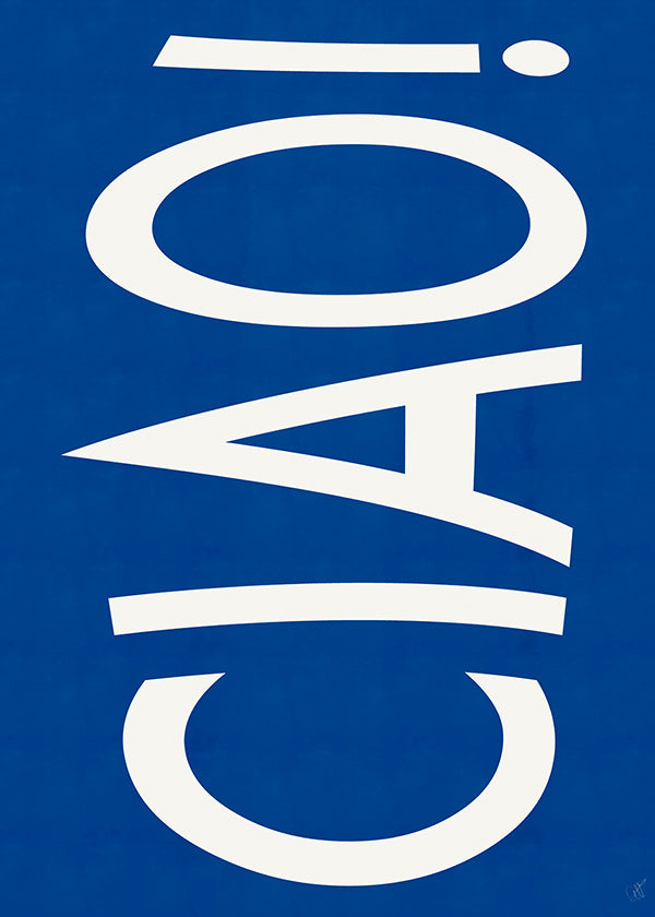Typografi-kunst 'CIAO' i blå