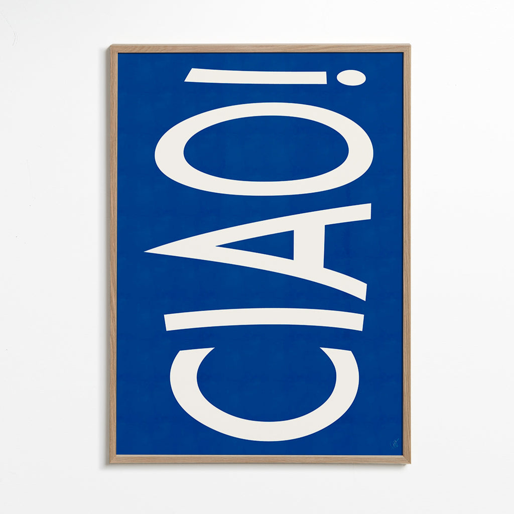 Typografi-kunst 'CIAO' i blå – Oak Frame
