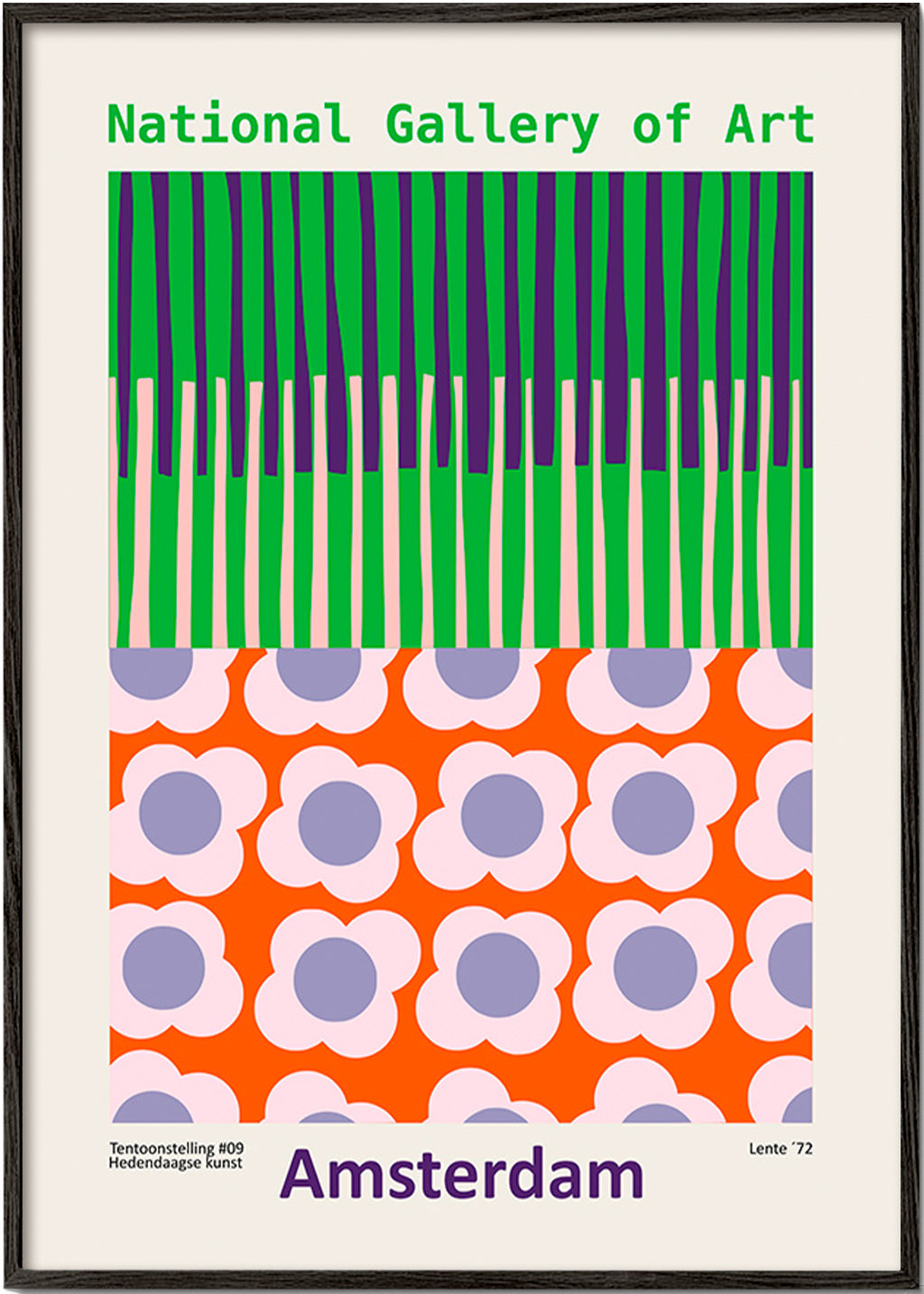 Rejseplakat Amsterdam med grafisk blomsterprint – Black Frame
