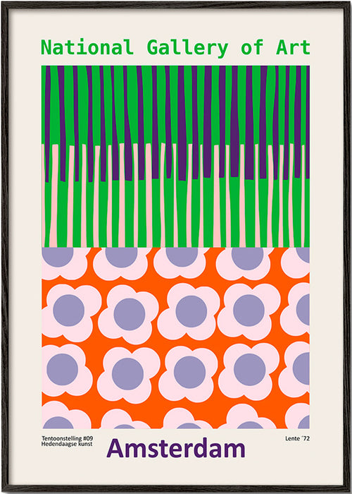 Rejseplakat Amsterdam med grafisk blomsterprint – Black Frame