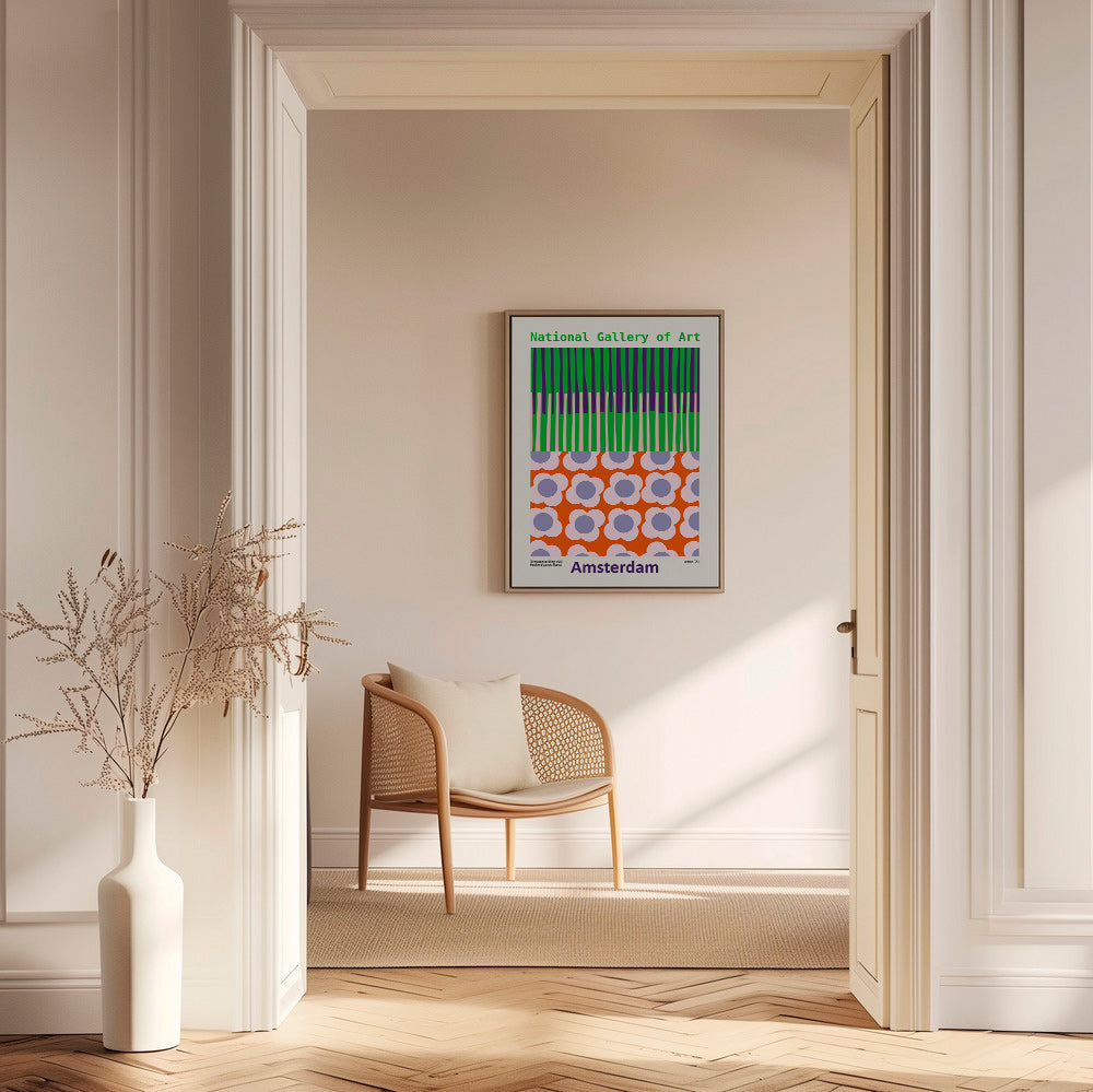 Rejseplakat Amsterdam med grafisk blomsterprint – Canvas1