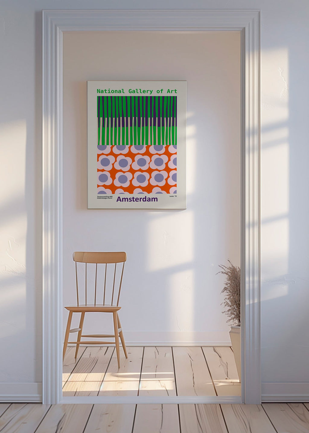 Rejseplakat Amsterdam med grafisk blomsterprint – Canvas