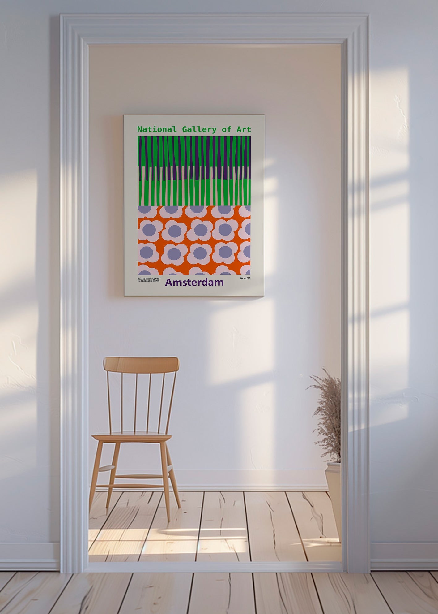 Rejseplakat Amsterdam med grafisk blomsterprint – Canvas