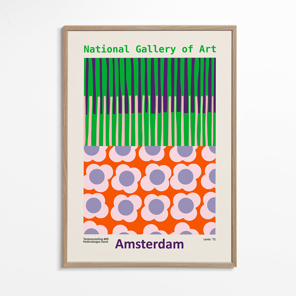 Rejseplakat Amsterdam med grafisk blomsterprint – Oak Frame