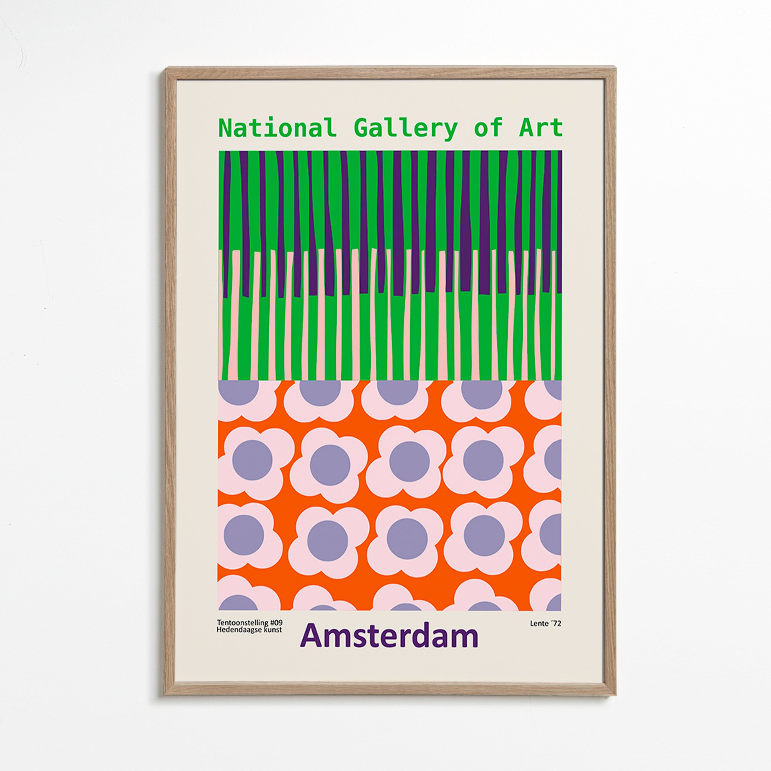 Rejseplakat Amsterdam med grafisk blomsterprint – Oak Frame