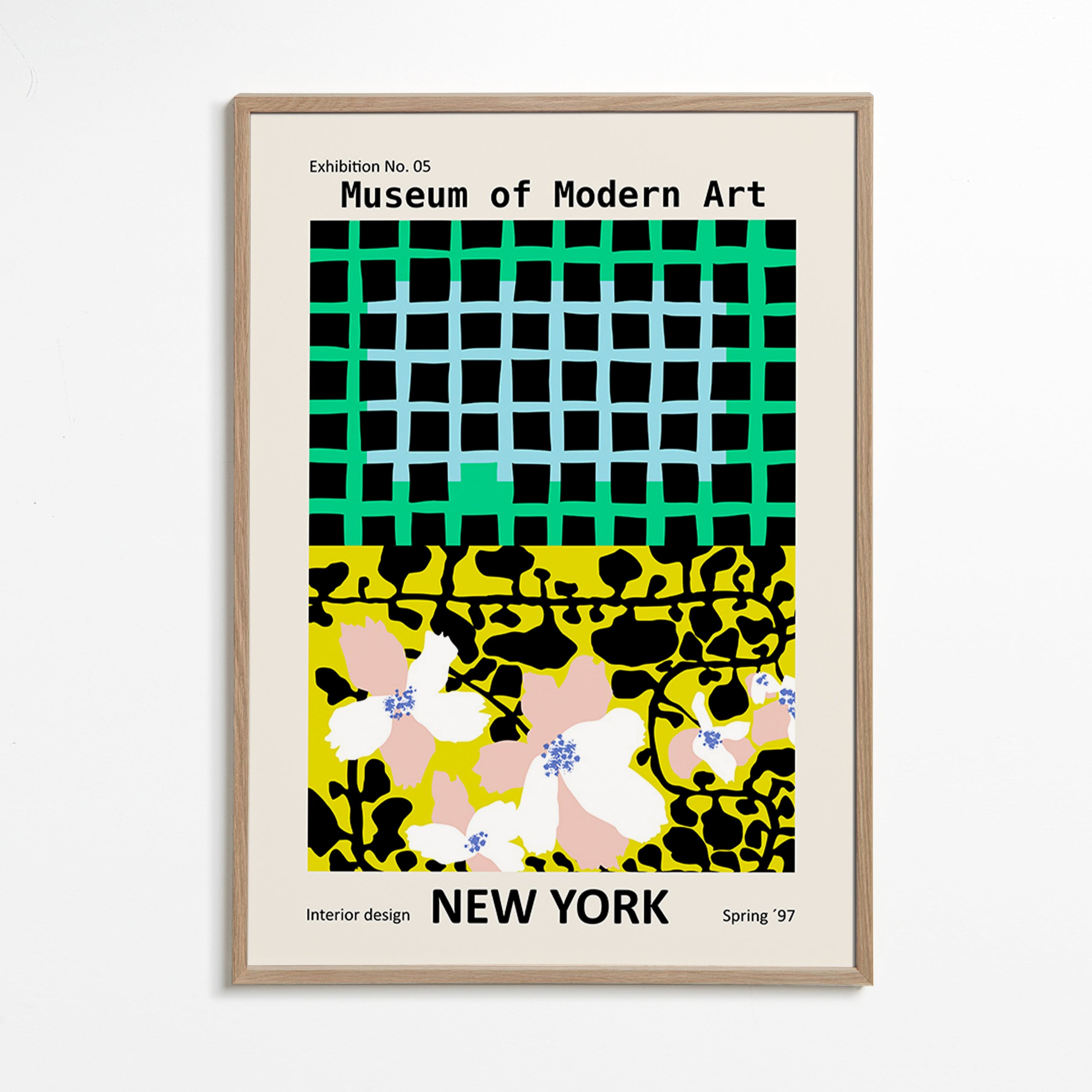 Byplakat: New York typografisk med blomstermotiver – Oak Frame