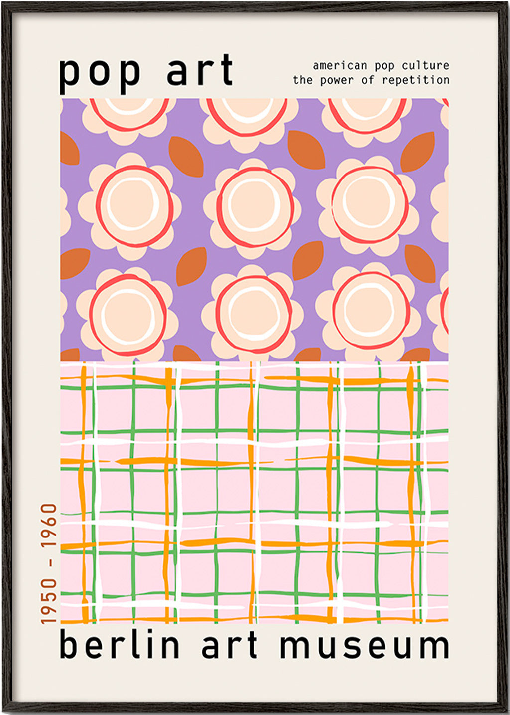 Pop-art blomsterillustration med gitter – Black Frame