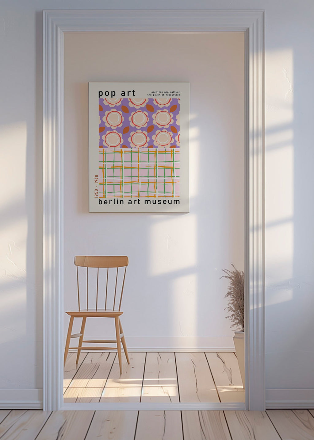 Pop-art blomsterillustration med gitter – Canvas