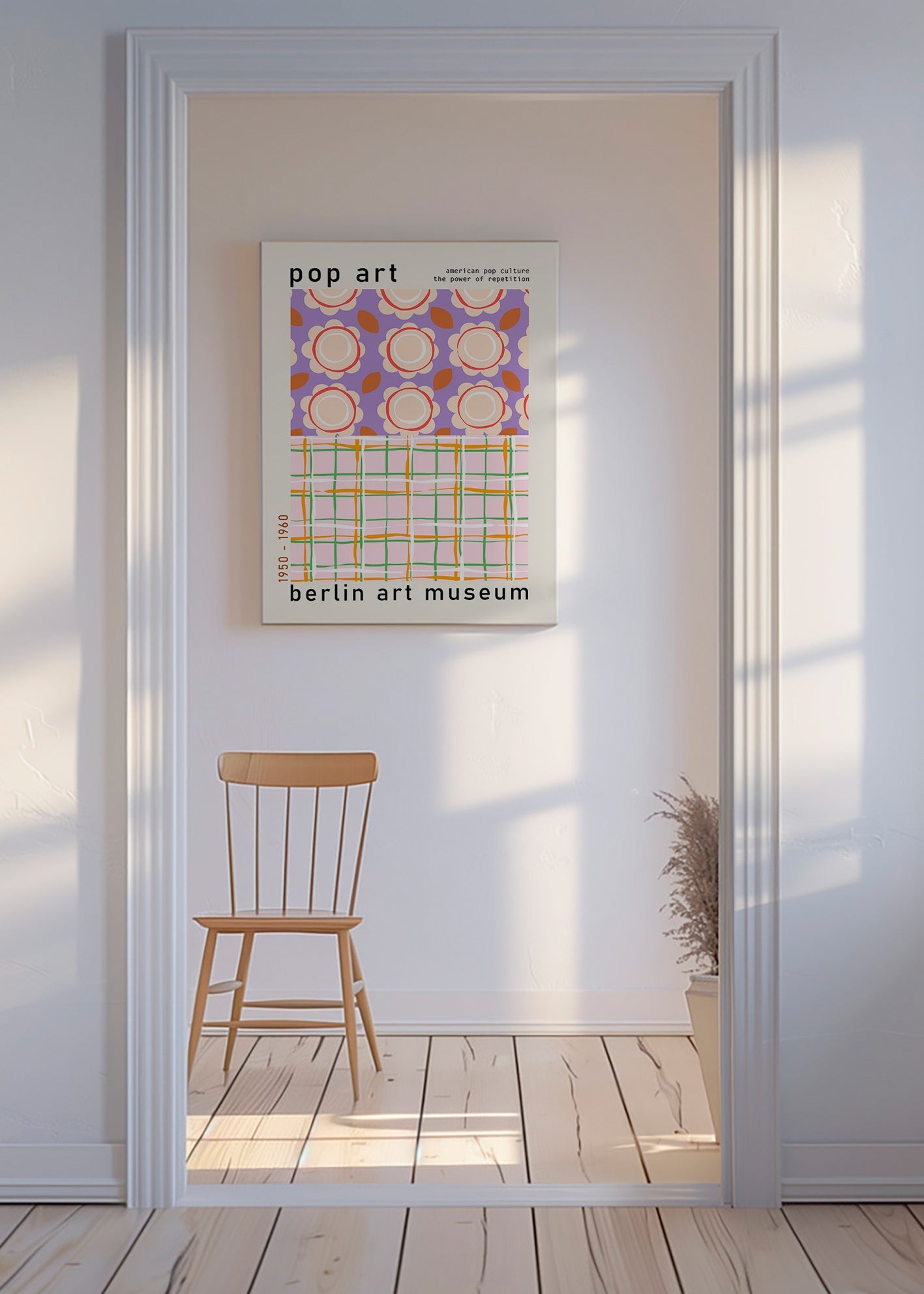 Pop-art blomsterillustration med gitter – Canvas