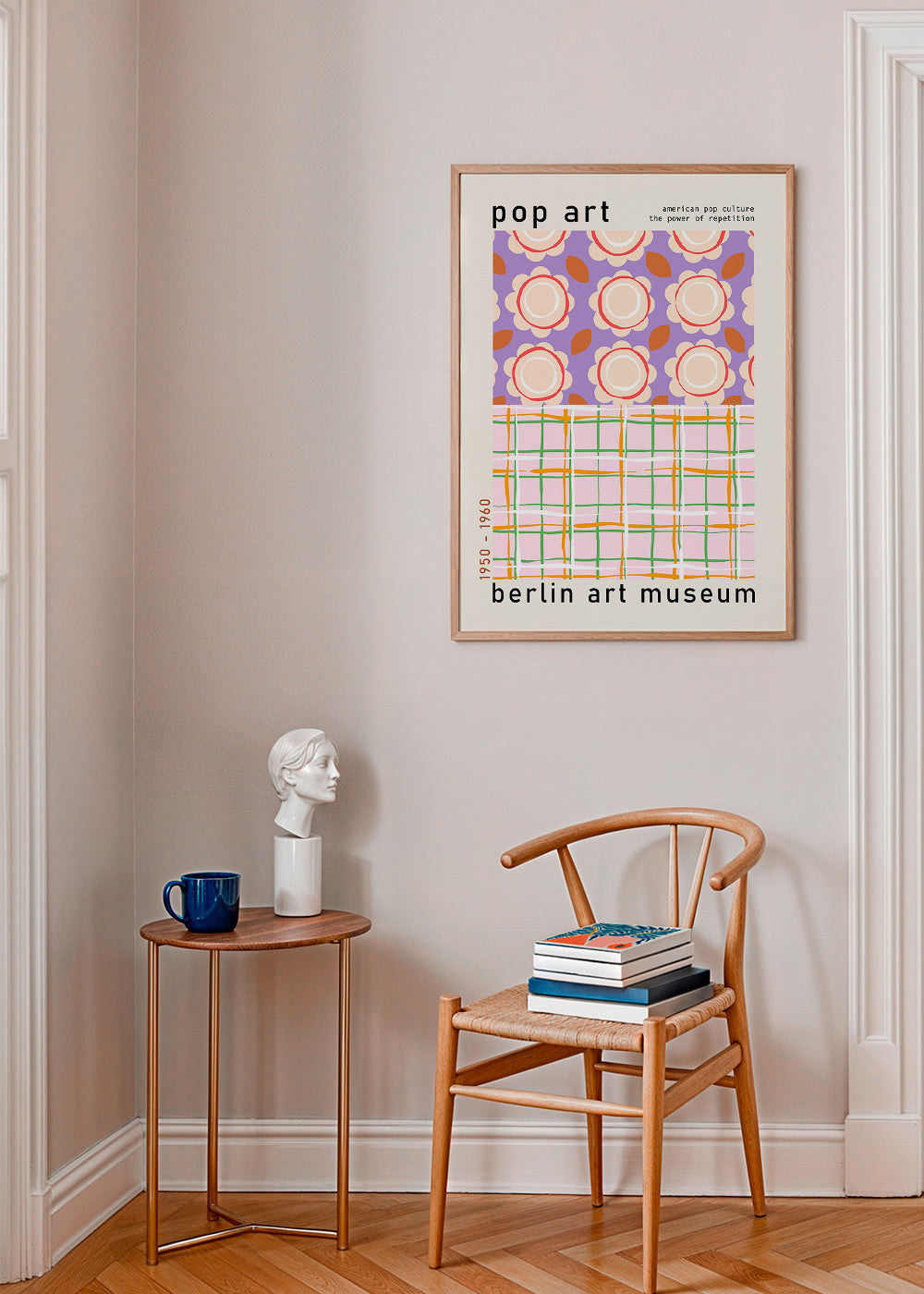 Pop-art blomsterillustration med gitter – Product1